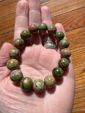 Unakite Chunky Crystal Gemstone Stretch Bracelet “Stone Of Vision” Energy